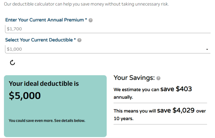 State Farm insurance deductible calculator online